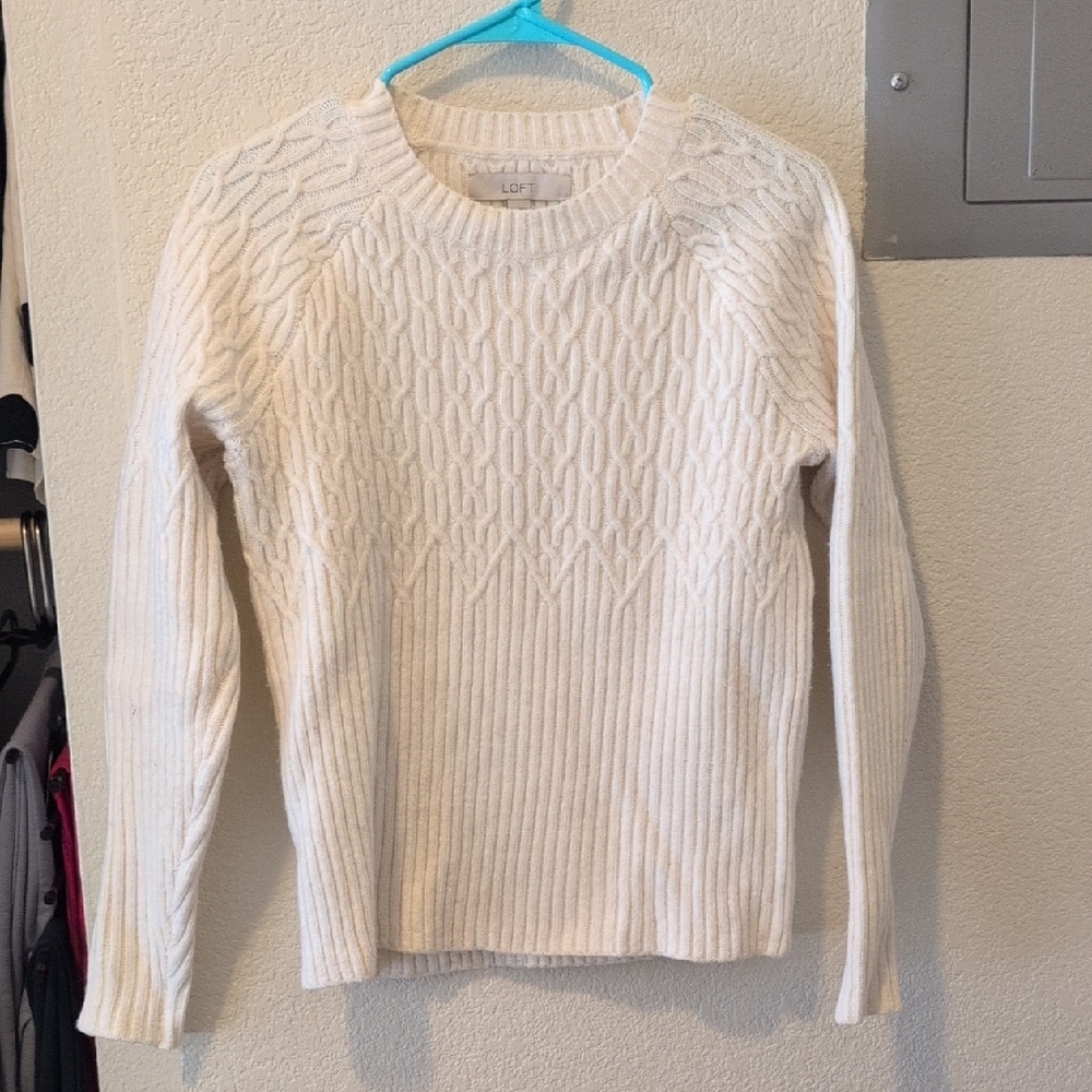 LOFT Cream Cable Knit Sweater